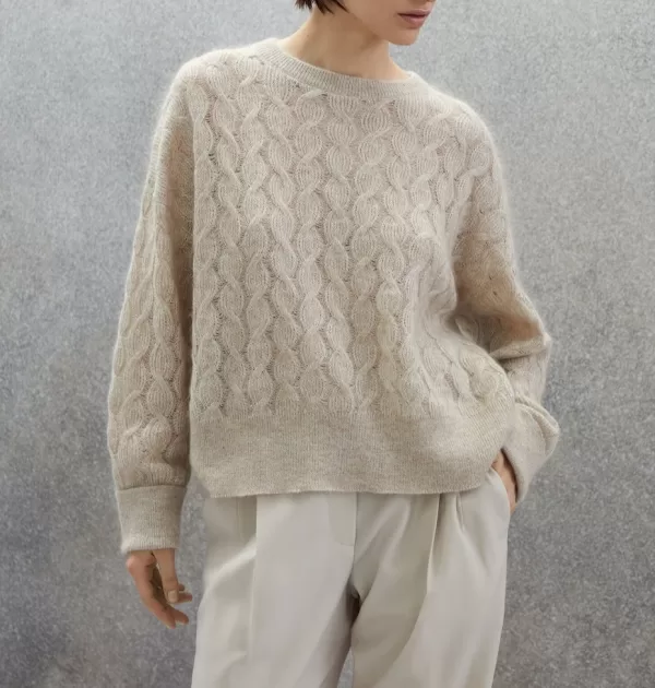 Sparkling mohair and wool cable knit sweater