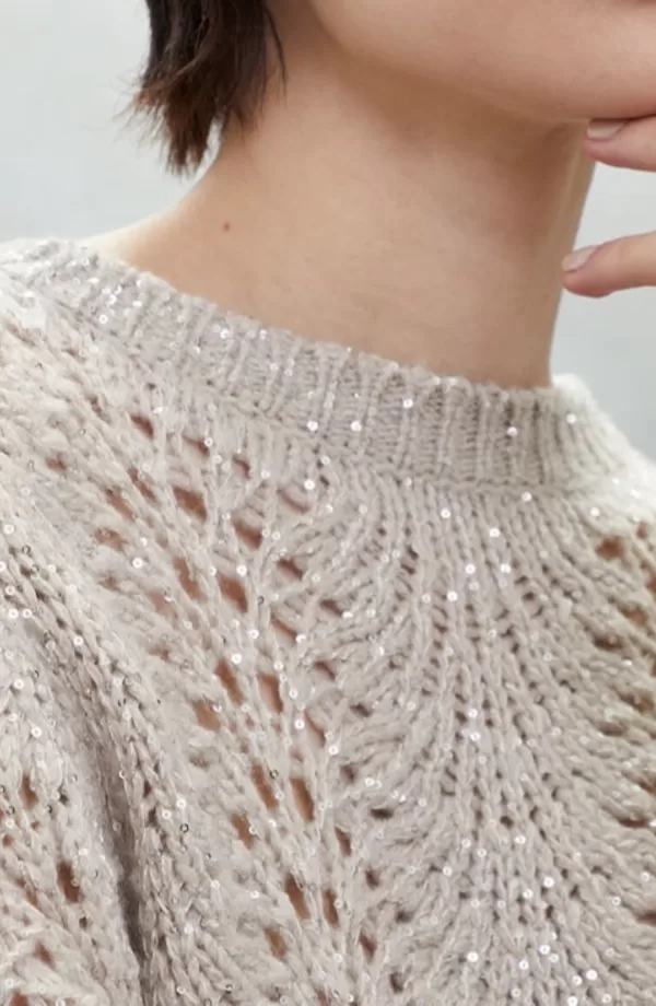 Dazzling lace sweater in cashmere Feather yarn