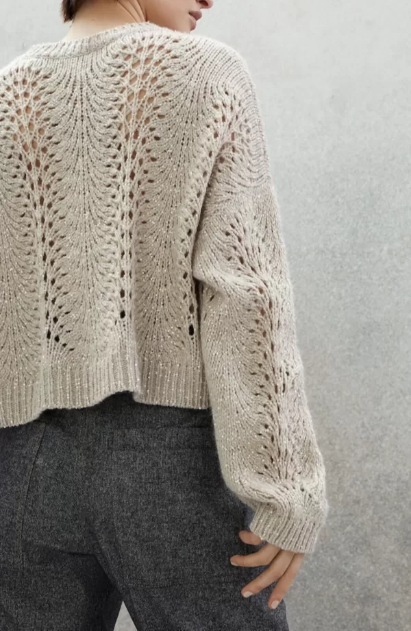 Dazzling lace sweater in cashmere Feather yarn