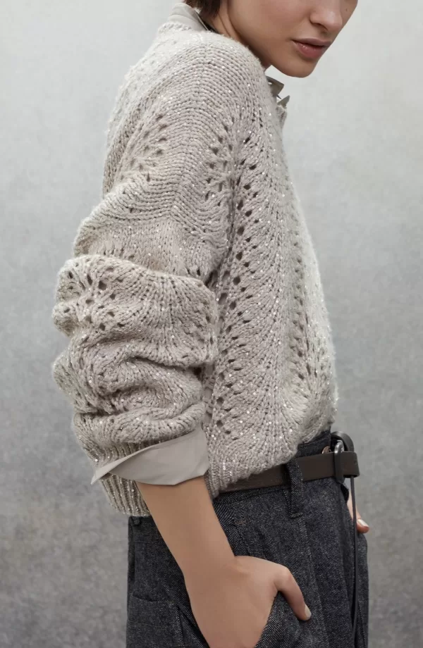 Dazzling lace sweater in cashmere Feather yarn